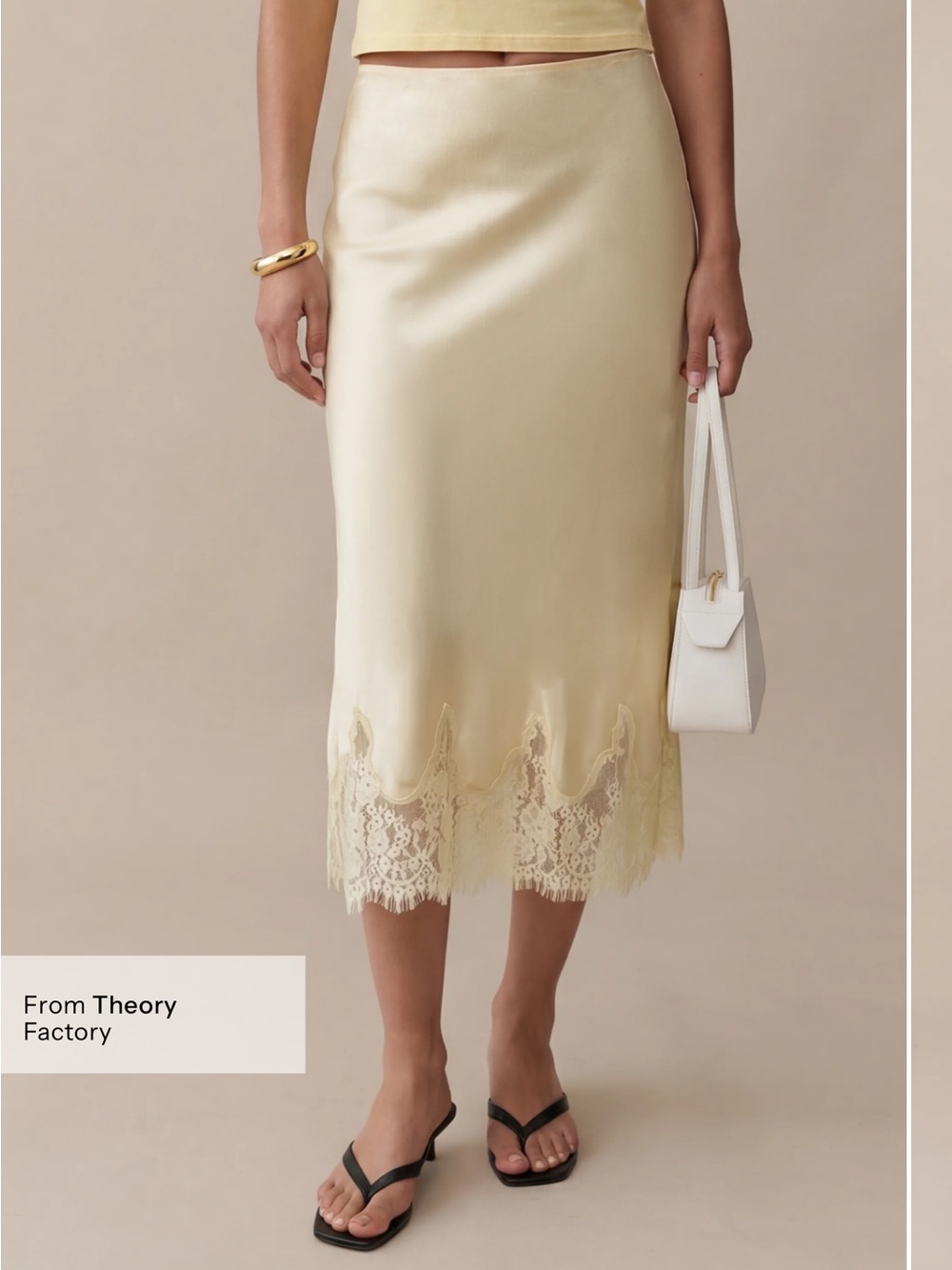 NWT Evren Silk Midi Skirt size Small S Lace trim butter yellow o.p.t